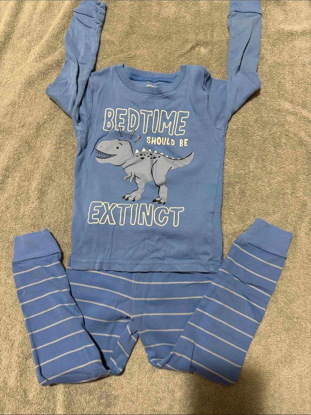 Carter's Light Blue Dinosaur Pajama Set with Striped Pants